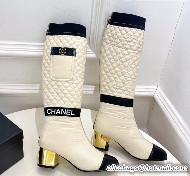 Super Quality Chanel Mixed Fibers Down High Boots 5cm G38428 Nude 912019