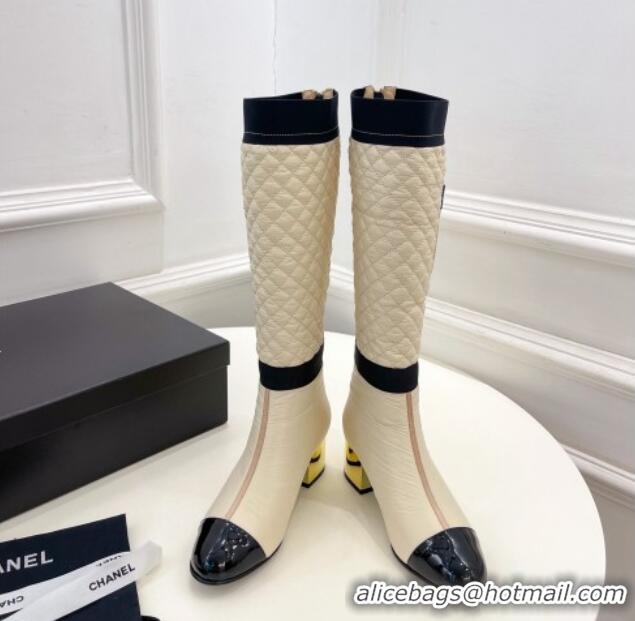 Super Quality Chanel Mixed Fibers Down High Boots 5cm G38428 Nude 912019