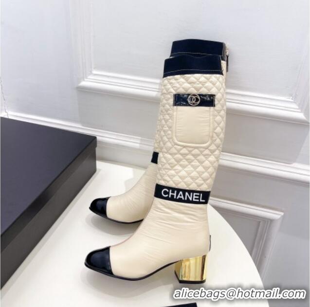 Super Quality Chanel Mixed Fibers Down High Boots 5cm G38428 Nude 912019