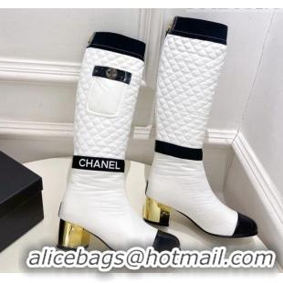 New Fashion Chanel Mixed Fibers Down High Boots 5cm G38428 White 912020