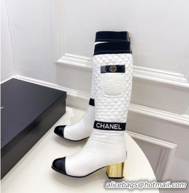 New Fashion Chanel Mixed Fibers Down High Boots 5cm G38428 White 912020