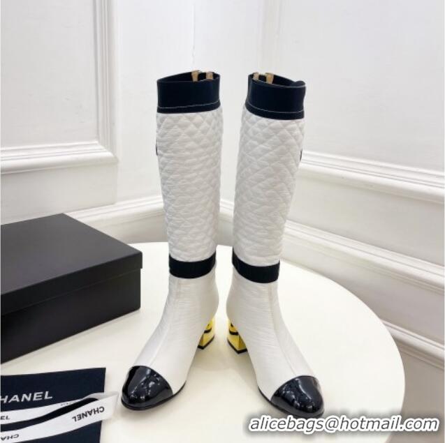 New Fashion Chanel Mixed Fibers Down High Boots 5cm G38428 White 912020