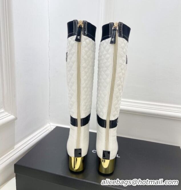 New Fashion Chanel Mixed Fibers Down High Boots 5cm G38428 White 912020