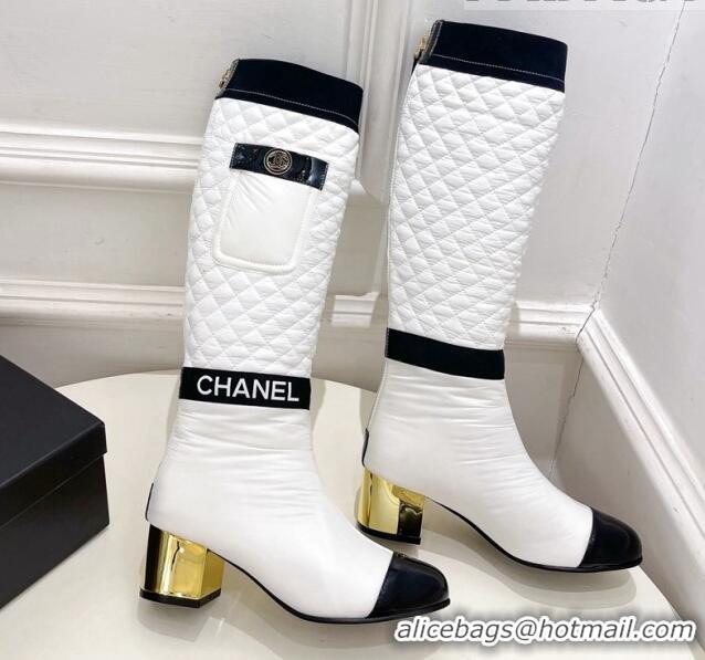 New Fashion Chanel Mixed Fibers Down High Boots 5cm G38428 White 912020