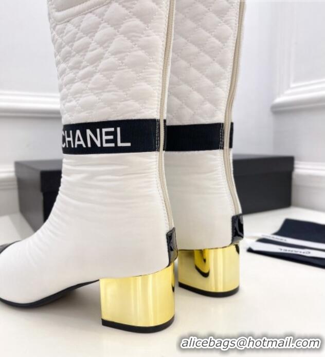 New Fashion Chanel Mixed Fibers Down High Boots 5cm G38428 White 912020