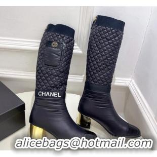 AAAAA Chanel Mixed Fibers Down High Boots 5cm G38428 Black 912021