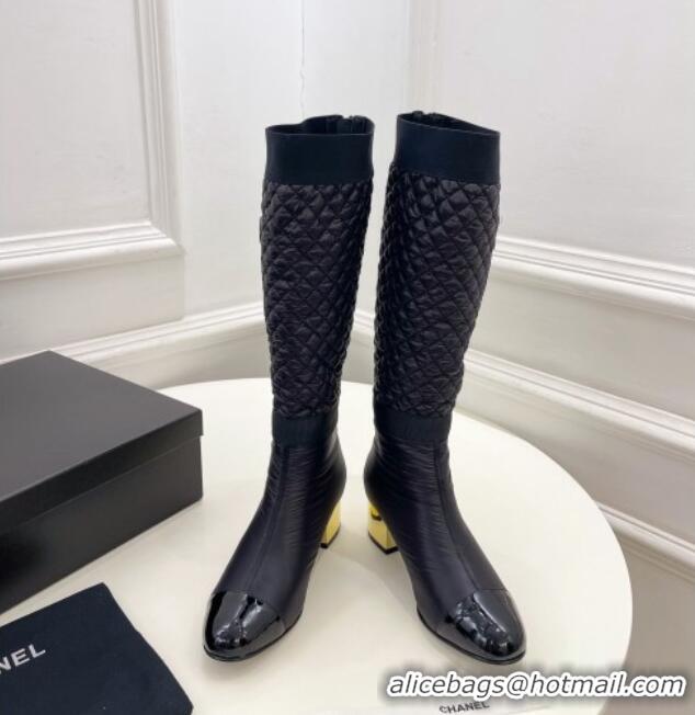 AAAAA Chanel Mixed Fibers Down High Boots 5cm G38428 Black 912021