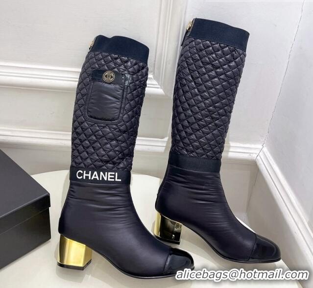 AAAAA Chanel Mixed Fibers Down High Boots 5cm G38428 Black 912021