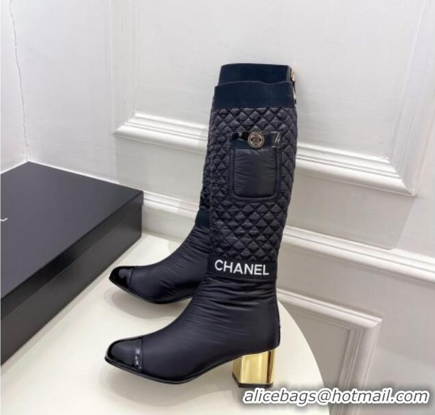 AAAAA Chanel Mixed Fibers Down High Boots 5cm G38428 Black 912021