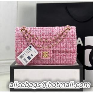 Promotional Chanel CLASSIC HANDBAG Wool Tweed A1112 pink