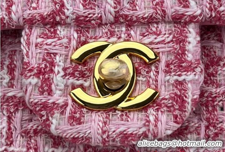 Promotional Chanel CLASSIC HANDBAG Wool Tweed A1112 pink