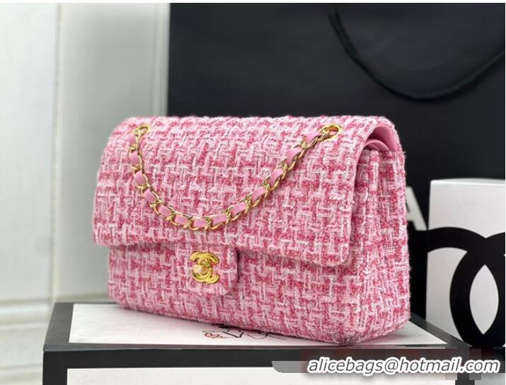 Promotional Chanel CLASSIC HANDBAG Wool Tweed A1112 pink