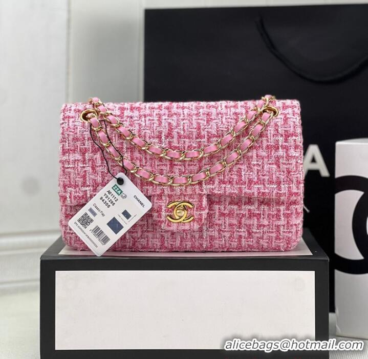 Promotional Chanel CLASSIC HANDBAG Wool Tweed A1112 pink