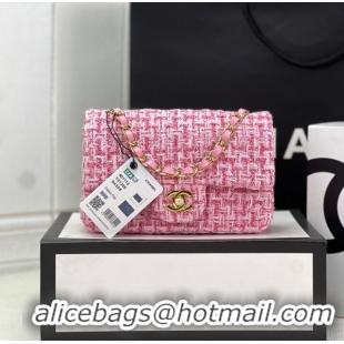 Good Product Chanel CLASSIC HANDBAG Wool Tweed A1116 pink