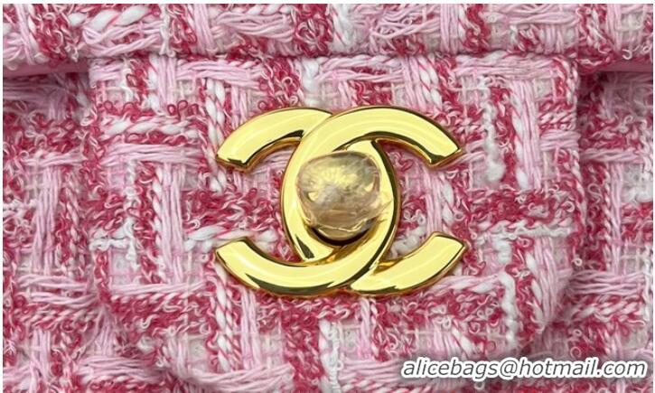 Good Product Chanel CLASSIC HANDBAG Wool Tweed A1116 pink