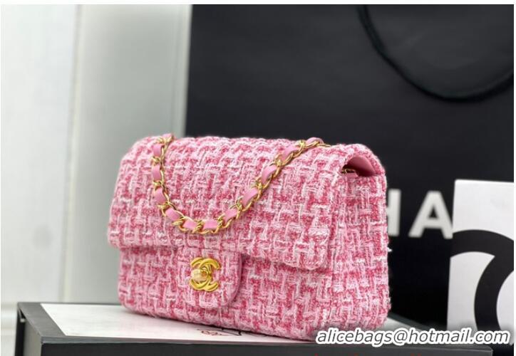 Good Product Chanel CLASSIC HANDBAG Wool Tweed A1116 pink