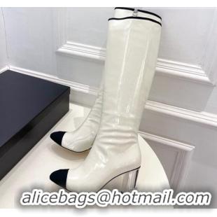 Cute Chanel Patent Calfskin Heel High Boots 8.5cm White 912022