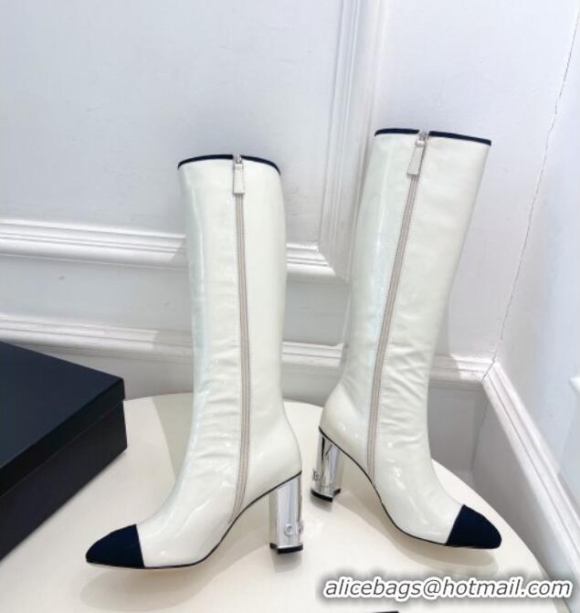 Cute Chanel Patent Calfskin Heel High Boots 8.5cm White 912022