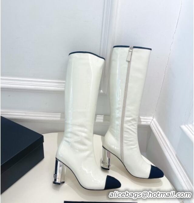 Cute Chanel Patent Calfskin Heel High Boots 8.5cm White 912022