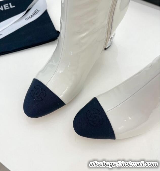 Cute Chanel Patent Calfskin Heel High Boots 8.5cm White 912022