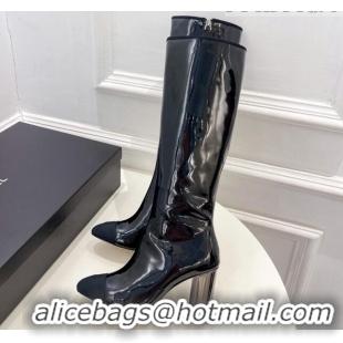 Low Price Chanel Patent Calfskin Heel High Boots 8.5cm Black 912023