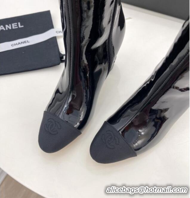 Low Price Chanel Patent Calfskin Heel High Boots 8.5cm Black 912023