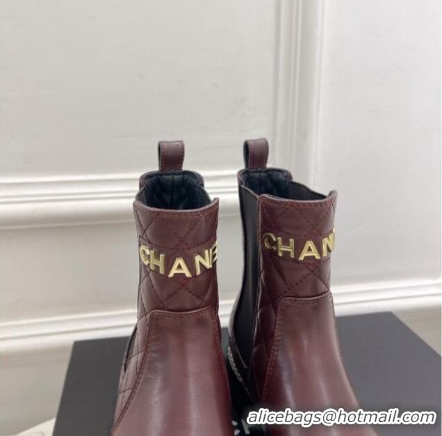 Design Cheap Chanel Calfskin Ankle Boots 3.5cm with Metal-Tone Signature Burgundy 915001