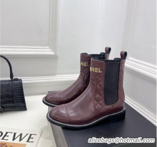 Design Cheap Chanel Calfskin Ankle Boots 3.5cm with Metal-Tone Signature Burgundy 915001