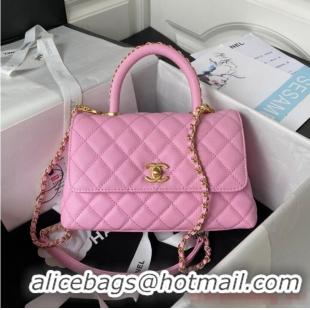 Famous Brand Chanel flap bag with top handle 92990 Pink