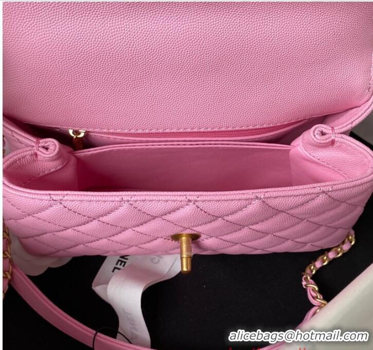 Famous Brand Chanel flap bag with top handle 92990 Pink