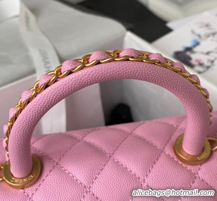 Famous Brand Chanel flap bag with top handle 92990 Pink