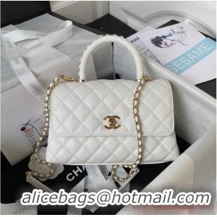 Promotional Chanel flap bag with top handle 92990 white