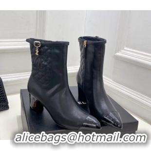 Promotional Chanel Calfskin Heel Ankle Boots 6.5cm with CC Buckle Strap Black 915006