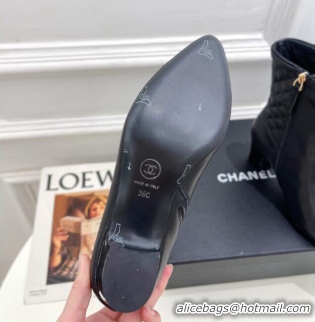 Promotional Chanel Calfskin Heel Ankle Boots 6.5cm with CC Buckle Strap Black 915006