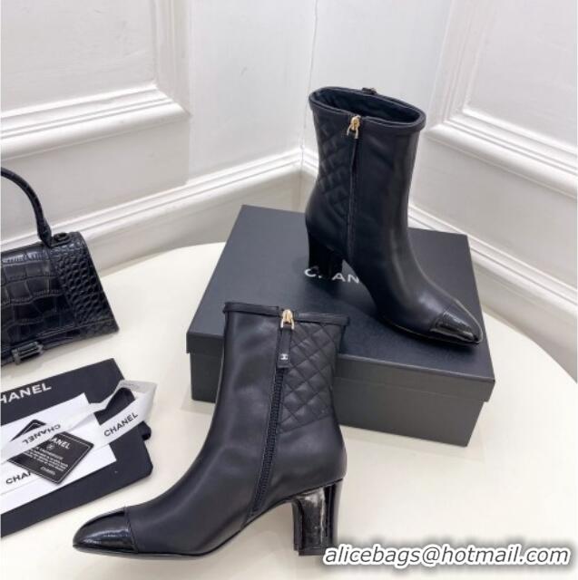 Promotional Chanel Calfskin Heel Ankle Boots 6.5cm with CC Buckle Strap Black 915006