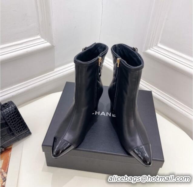 Promotional Chanel Calfskin Heel Ankle Boots 6.5cm with CC Buckle Strap Black 915006