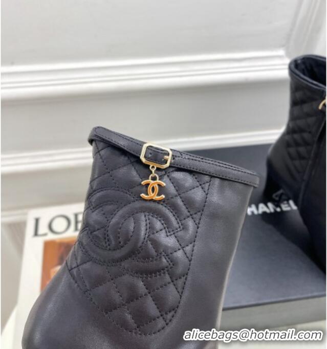 Promotional Chanel Calfskin Heel Ankle Boots 6.5cm with CC Buckle Strap Black 915006