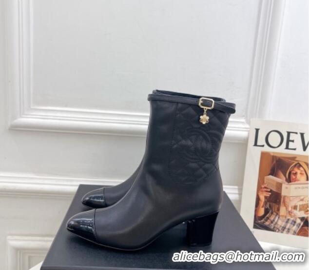 Promotional Chanel Calfskin Heel Ankle Boots 6.5cm with CC Buckle Strap Black 915006