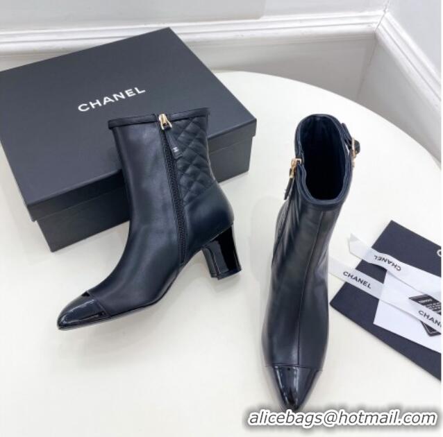 Promotional Chanel Calfskin Heel Ankle Boots 6.5cm with CC Buckle Strap Black 915006