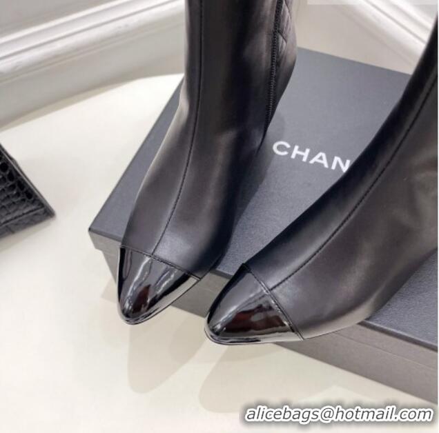 Promotional Chanel Calfskin Heel Ankle Boots 6.5cm with CC Buckle Strap Black 915006