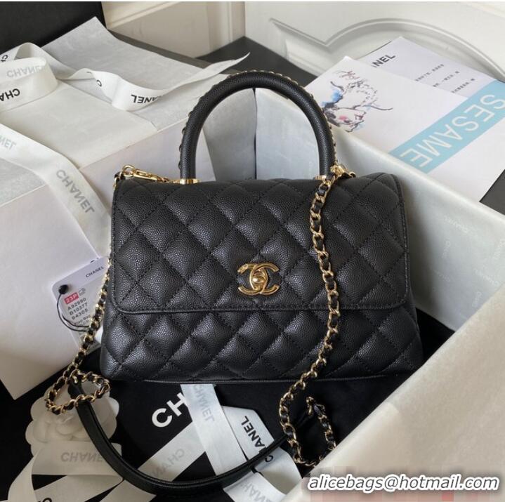 Famous Brand Chanel flap bag with top handle 92990 Black