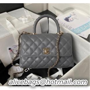 Unique Style Chanel flap bag with top handle 92990 Gray