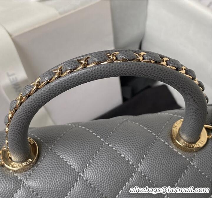 Unique Style Chanel flap bag with top handle 92990 Gray