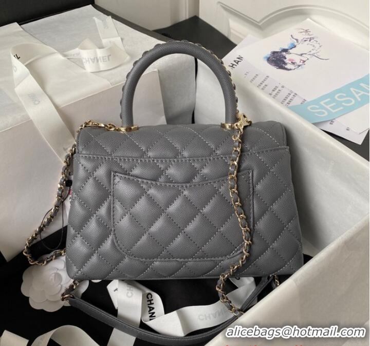 Unique Style Chanel flap bag with top handle 92990 Gray