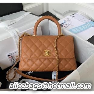 Good Looking Chanel mini flap bag with top handle AS2215 Brown