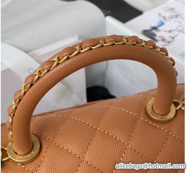 Good Looking Chanel mini flap bag with top handle AS2215 Brown