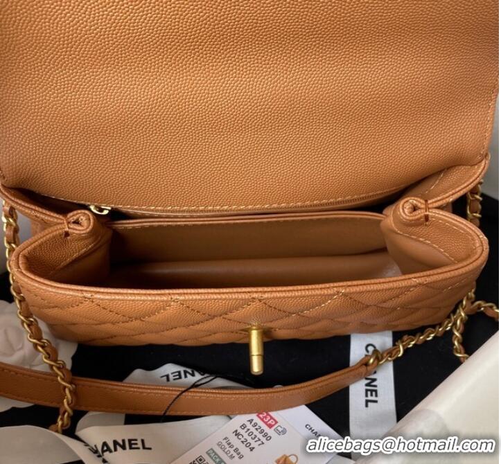 Good Looking Chanel mini flap bag with top handle AS2215 Brown