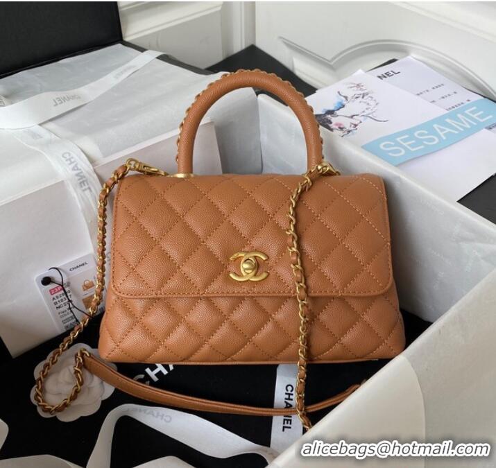 Good Looking Chanel mini flap bag with top handle AS2215 Brown