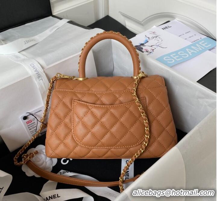 Good Looking Chanel mini flap bag with top handle AS2215 Brown