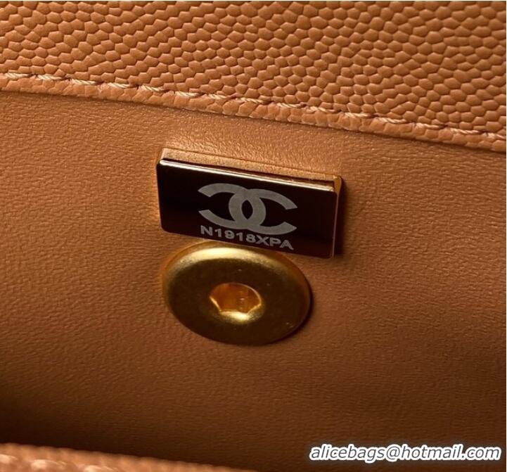 Good Looking Chanel mini flap bag with top handle AS2215 Brown